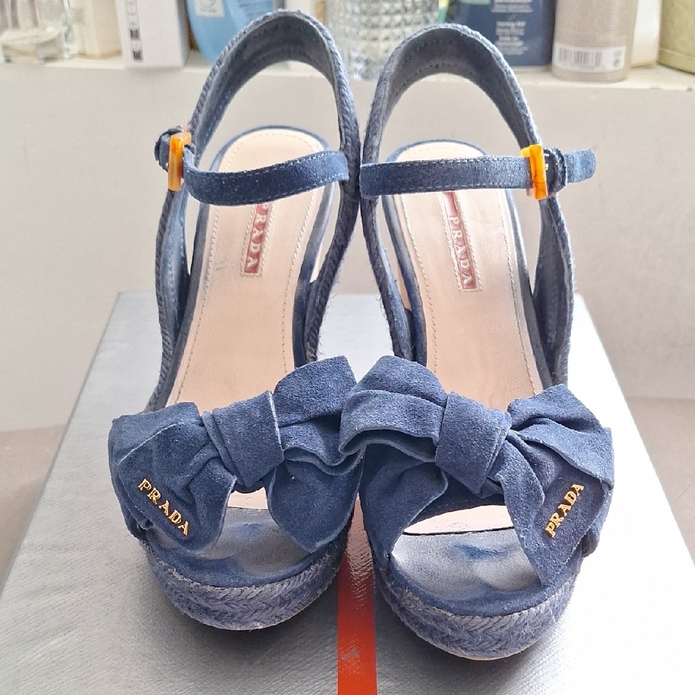 Prada Blue Espadrilles with Orange Accents